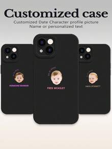 1 件极简肖像、日期、姓名和文字定制全覆盖硅胶镜头保护手机壳，兼容 16、15、14、13、12、11 Pro Max - 黑色 - 查看 4