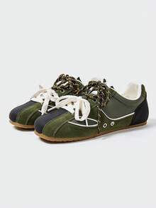 MASKERT 女士休闲鞋，女士复古平底鞋，轻便系带运动鞋，女士柔软舒适休闲鞋，百搭运动鞋 - 綠色 - 查看 2