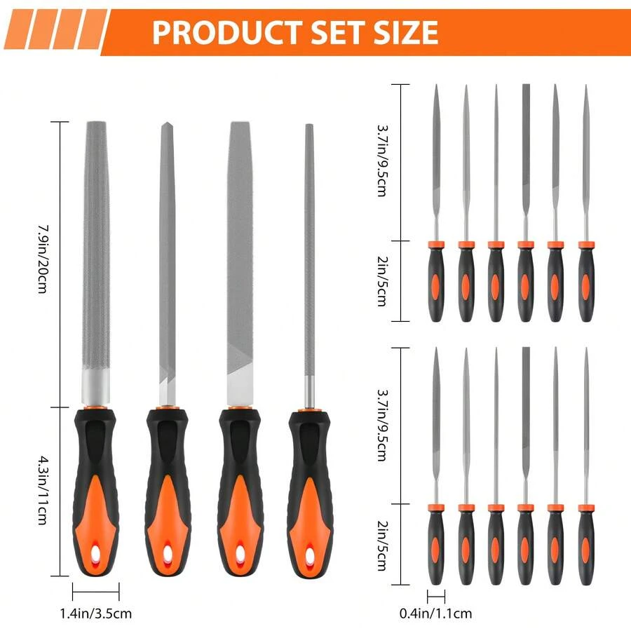 EFAN 17Pcs Metal File Set, Professional Files Tools, Premium Metal Files With Suitcase, 4X Large Files - Flat/Triangle/Half-Round/Round File&12x Needle Files, Perfect For Wood, Metal&DIY Project - Orange - View 1