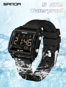 SANDA. SANDA 6275 Two Time Zones Digital Watch For Men Countdown Waterproof Electronic Sports Wristwatches Countdown