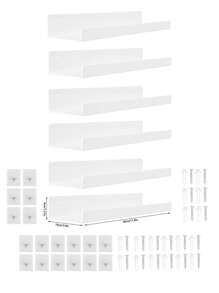 1/2/3/4/6件白色亚克力悬浮式搁板展示架，免打孔壁挂式幼儿园儿童书架，墙壁悬挂式收纳工具，浴室壁架和收纳架