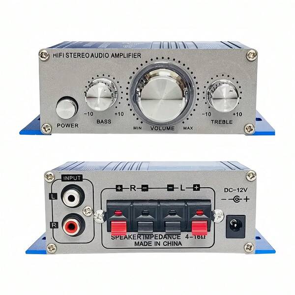 Kompaktowy wzmacniacz 400 W z wejściami RCA – 200 W + 200 W pełnej mocy, wzmacniacz stereo HiFi do samochodu, domu, komputera, telewizora, smartfona, głośników półkowych – lekka konstrukcja do akademika, na imprezę, do studia – zasilacz nie jest dołączony, wzmacniacz do samochodu, domowego sprzętu audio, solidna konstrukcja, czytelne etykiety