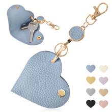 1pc Smart Key Holder, PU Leather Key Pouch, Unisex Intelligent Key Wallet, Covered Key Chain, Car Key Bag, Key Case, Cute Pebbled Leather Carabiner With Key Ring - Multicolor - View 16