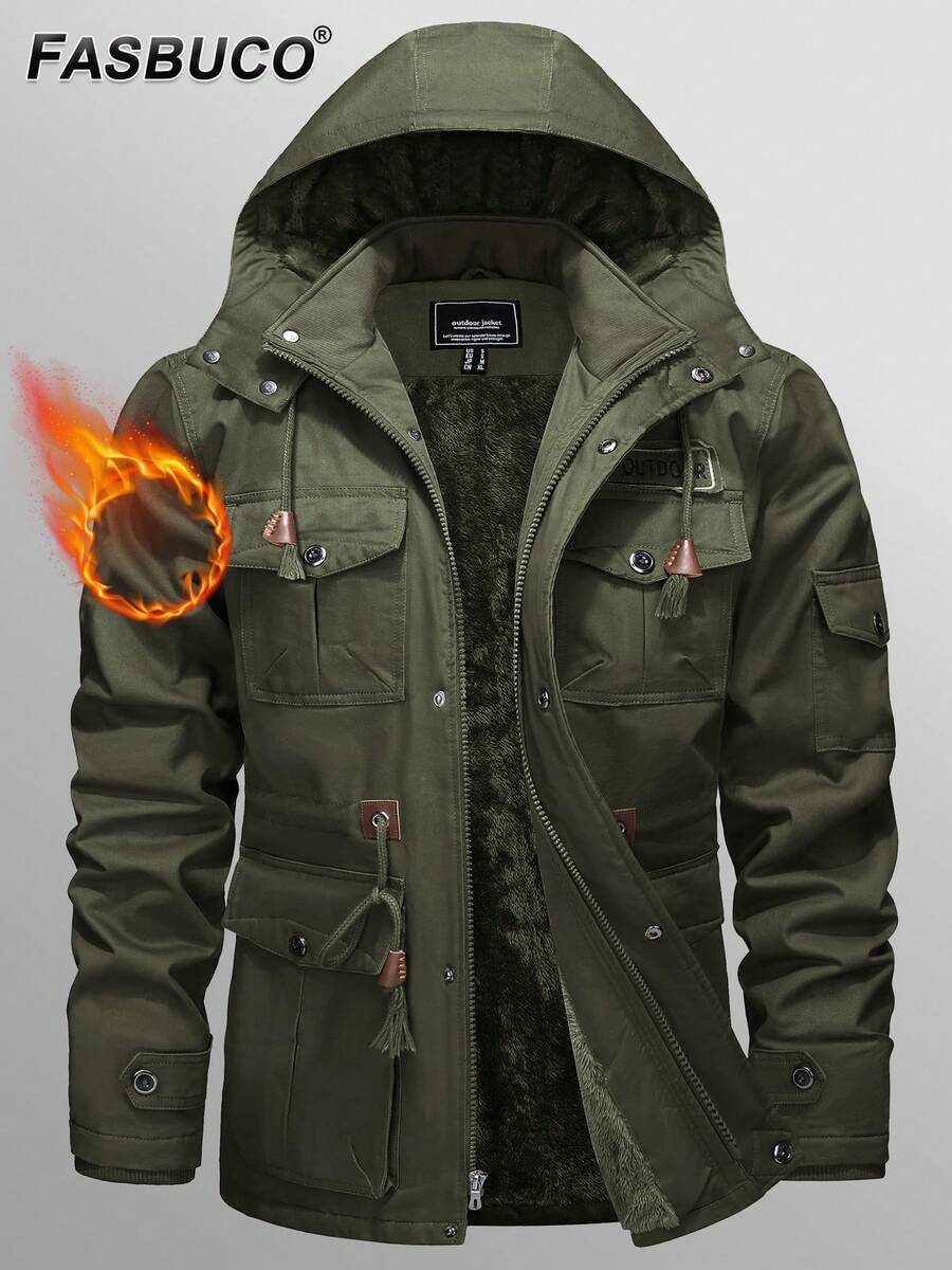 KEFITEVD Men's Warm Lined Winter Jacket Military Cargo Jacket Transition Jacket With Inner Fleece Cotton Hoodies Field Jacket Windbreaker Bomber Jacket With Multi Pockets - Army Green - View 1