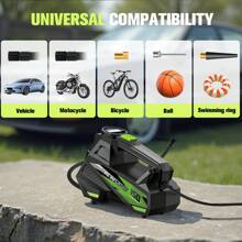 Carsun 轮胎充气机便携式空气压缩机轮胎气泵适用于汽车轮胎 - 汽车配件，150PSI 12V DC 自动泵带数字压力表，自行车应急 LED 灯，气球，绿色，汽车 - 有綫 - 查看 10