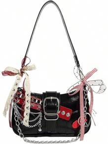 Women's Y2k Embroidery Shoulder Bag Chain Hobo Handbag Purses - 黑色多色 - 查看 1