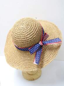 1 件女士手工编织纯色夏季太阳帽，防紫外线镂空草帽，日常旅行沙滩渔夫帽