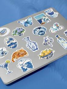 50Pcs Blue Aesthetics Stickers Waterproof PVC Gift Cartoon Decoration Scrapbook Laptop Luggage Guitar Water Cup Phone Case DIY Decal - Mint Blue - View 2