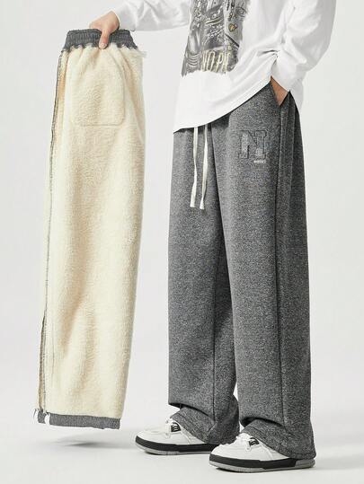 Plus Size Thermal Lined Casual Pants, 3D Stamped Straight Leg Trousers, Suitable For Winter
