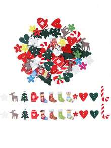 100pcs/50pcs Wooden Decorative Buttons - Mixed Patterns Of Christmas Trees, Snowflakes, And Mittens - Christmas Decor DIY Craft Embellishments For Making Christmas Cards, Scrapbooking, Headpieces, And Gift Decorations (Random Styles) - Multicolor - View 3