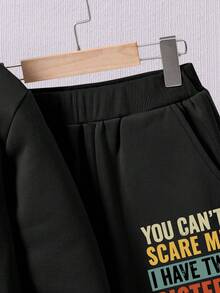 Tween Boy Cartoon Print Warm Hoodie And Sweatpants Set