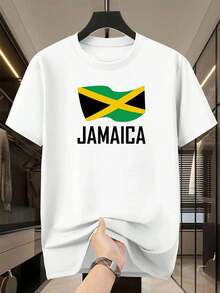 Jamaican Flag Pride Reggae , Men's 220gsm New Summer Casual Crew Neck Pure Cotton Short-Sleeved T-Shirt(1 PC) - 白色 - 查看 1