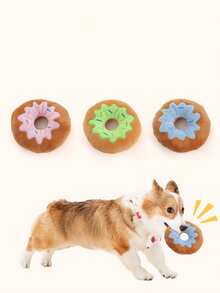 1pc/2pcs Pet Plush Donut Chew Toy, Built-In Sound Device, Press To Make Sound, Self-Entertainment, Dog Toy, Random Color