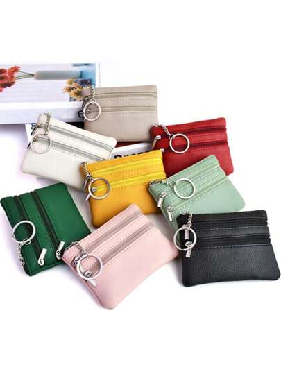 Fashionable PU Leather Coin Purse, Women's Small Wallet, Zipper Coin Pouch, Pocket Wallet, Key Chain, Women's Wallet, Mini Wallet, Wallet, Key Chain Card Holder, Autumn