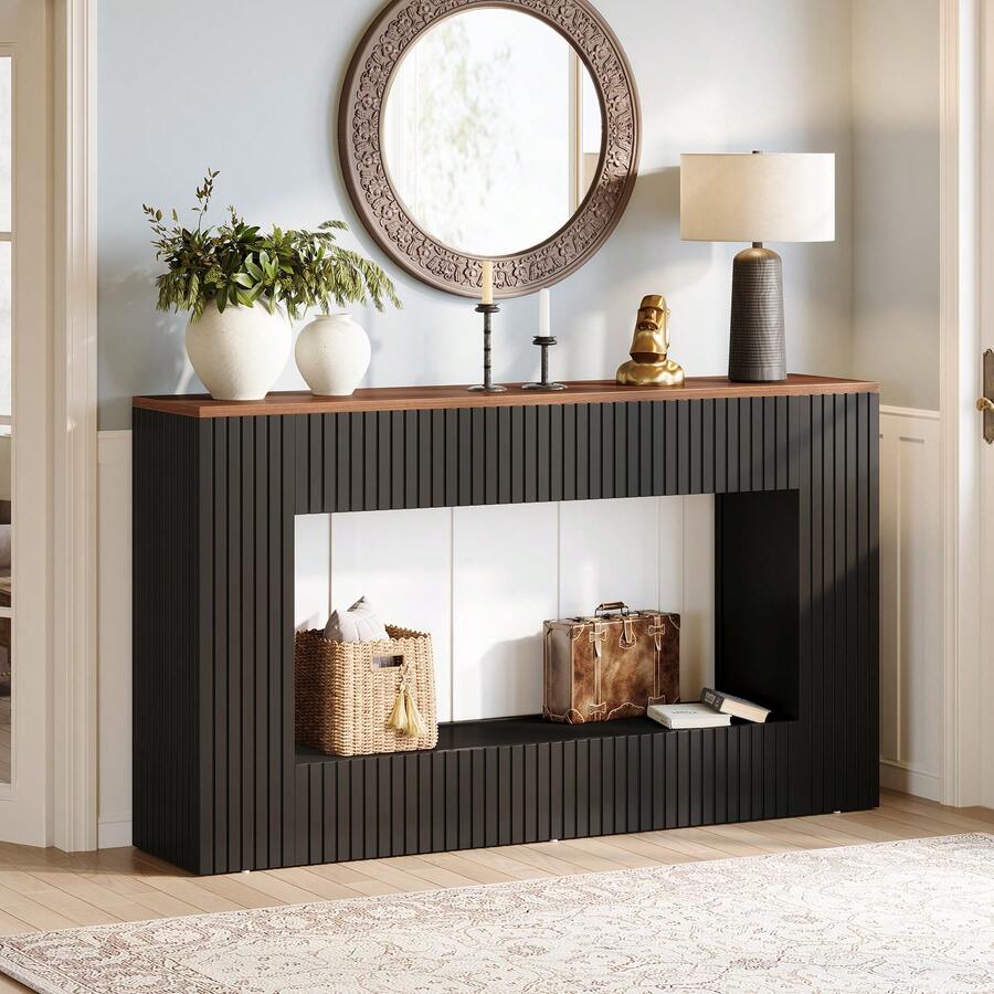 Tribesigns Modern Console Table, 55-Inch Wood Entryway Table With Storage, Narrow Long Sofa Table Behind Couch Table For Living Room, Foyer, Hallway, Black