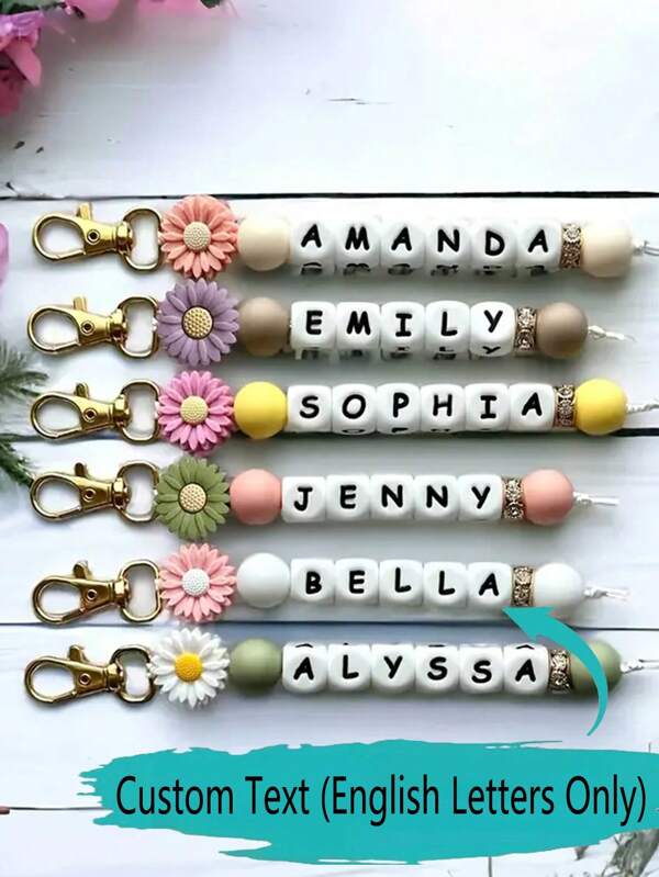 1pc Customized Daisy Silicone Keychain, Personalized Name Buckle, Commemorative Gift New Year Gift (Customizable 1-3/4-6/7-9/10-12 Characters)
