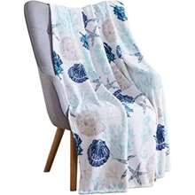 Ocean Life Coastal Throw Blanket: Soft Plush Veet Fleece Calming Hues Of Blues Beige On White Accent For Sofa Couch Chair Bed Or Dorm Coastal Shells
