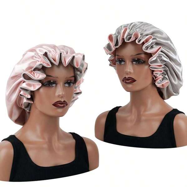 Double-Sided Satin Shower Cap, Smooth European & American Style Comfortable Sleep Cap For Beauty & Hair Care, Round Cap