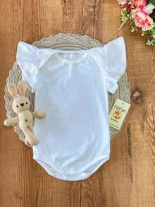 Body Bebê branco manga babado canelado roupa infantil menina algodão confortável - Branco - Visão 3