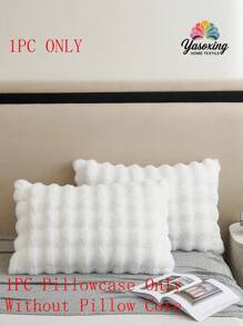 1pc White Faux Rabbit Fur Pillowcase Cushion Cover Without Filler, Decorative Modern Flannelette Fuzzy Plush Throw Pillow Cover Zipper Closure For Bedding ,Home, For Sofa, Living Room