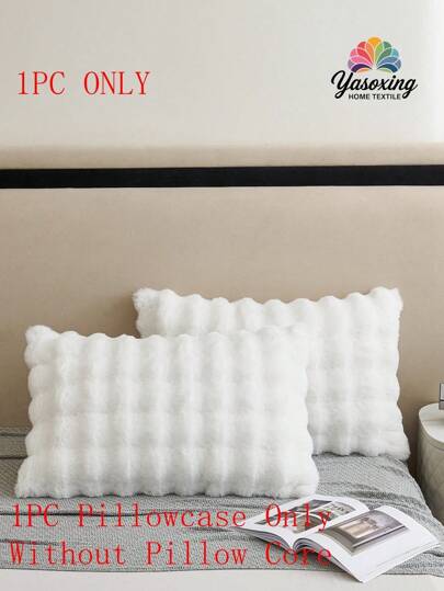 1 件白色仿兔毛枕套靠垫套（无填充物），装饰性现代法兰绒毛绒抱枕套拉链封口，适用于床上用品、家居、沙发、客厅