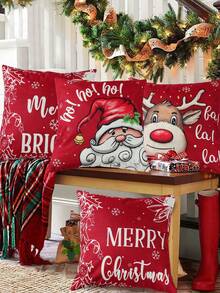 4Pcs Winter Christmas Pillowcase, Red Santa Claus Reindeer Snowflake Pattern Throw Pillow Cover Soft Cushion Cover,Linen Zippered Cushion Case For Porch Or Home (Single Side, No Pillow Core), Christmas Sofa Decoration Christmas Decorative Pillowcase, Christmas Decoration,Room Decor,Christmas Party Supplies,Christmas Gift,Xmas Decor,Home Decor,2026 New Year Decoration - Multicolor - View 7