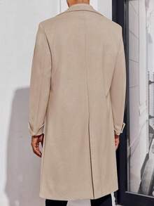 Men's Notch Lapel Double Breasted Long Trench Coat Casual Cotton Blend Peacoathalloween - 米色 - 查看 11