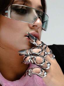 1/3pcs Fashionable Long Rings, Punk Armor Knuckle Rings With Inlaid Pearl Sharp Claw Finger Jewelry - Multicolor - View 1