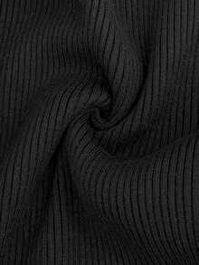 Women's New Black V-Neck Asymmetric Metal Button Wave Long Sleeve Asymmetric Hem Striped Textured Sexy Casual Office Knit Sweater, Autumn/Winter - Black - View 11