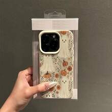 1pc TPU Material Cute Halloween Pumpkin & Ghost Pattern Phone Case, Compatible With Iphone/ Waterproof Shockproof Anti-Fall Scratch Resistant - White - View 2
