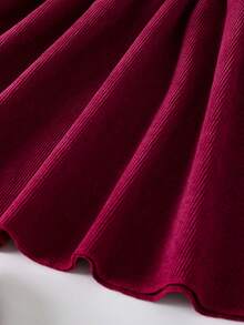 Young Girl Simple Fashion Spring/Autumn Dress, Toddler Girls' Solid Color Round Neck Long Sleeve Elastic Waist Casual Dress, Girls Outdoor Stylish Soft Energetic Clothing - Burgundy - View 9