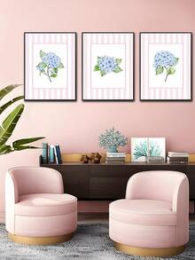 Conjunto de 3 pinturas em aquarela de hortênsias, arte de parede com paisagem costeira, estilo Hampton, decoração de parede com estética costeira, pintura a óleo botânica, fundo listrado, ideal para quarto, sala de estar, escritório, sala de jantar, cozinha, escritório, corredor, dormitório, banheiro, presente ideal para amigos, arte de parede, decoração de parede, decoração de casa, decoração de quarto, arte de parede em tela, pôster, arte de parede emoldurada, opções de moldura disponíveis - Multicolorido - Ver 7
