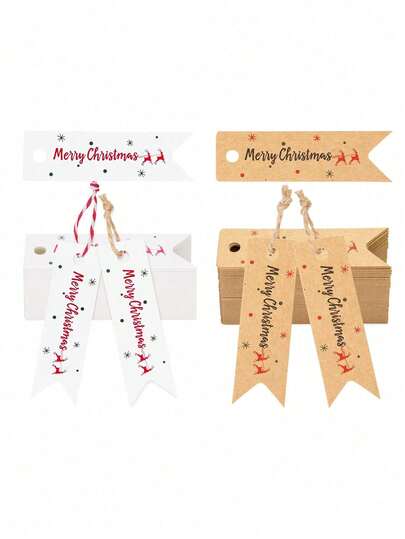 100 个圣诞礼物标签，圣诞快乐礼物标签，迷你白纸礼物标签，适用于圣诞礼物、圣诞礼物包装、派对装饰