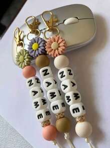 1 pieza Llavero de silicona con margarita personalizada, hebilla con nombre personalizado, regalo conmemorativo, regalo de Año Nuevo (personalizable de 1 a 3/4 a 6/7 a 9/10 a 12 caracteres)