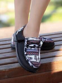 1 đôi giày lười đế bằng phong cách Bohemian cho trẻ em, kiểu dáng thường ngày, phù hợp cho cả nam và nữ, dùng được cả bốn mùa. - màu đen - Xem 2