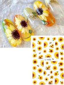 2 件向日葵蜜蜂指甲贴纸昆虫 Y2K 指甲黄棕色指甲盛开的花朵指甲滑块美甲用品配件女士指甲 DIY 装饰 - 彩色 - 查看 5