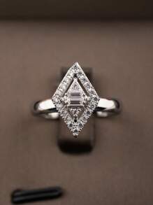 1 Set Elegant Cubic Zirconia Rhombus Jewelry Set, Includes 1 Pair Earrings, 1 Necklace, 1 Bracelet, 1 Ring, Suitable For Women Wedding Party, No Gift Box