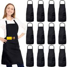 Cotton Linen Aprons With Pockets For Baking Funny Printed Aprons For BBQ Parties 12 Pack Bib Apron Unisex Restaurant Kitchen Aprons For Women With 2 Pockets Chef Aprons For Cooking Men BBQ Painting Drawing Craft Plain Adults Bulk Black Insulated Aprons For Hot Food Handling - as pic - View 1