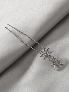 1pc/5pcs Snowflake Retro Palace Style Glass Bridal Hair Clip, Versatile Bride Six-Pointed Star Hair Accessory Valentine's Day Accessories,Wedding Hair Accessories - Silver - View 16