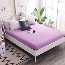 1 sábana, sábana ajustable con banda elástica, ropa de cama, protector de colchón suave y cómodo que no daña la piel, con bolsillos de 30 cm de profundidad (funda de almohada no incluida), adecuado para camas de 90/105/135/150/160/180 cm, camas individuales, dobles, matrimoniales y super king size, sin decoloración, para todas las estaciones, protector de colchón con bolsillos profundos para hoteles y casas de vacaciones, varios colores disponibles - Morado - Ver 3