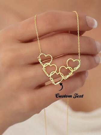 Customized Name Family With Heart Multiple Heart Kids Name Necklace Mom Personalized Necklace Mothers Day Gift For Wife