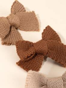 4pcs Brown Tone Knitted Hair Bows For Baby Girl, Soft Knitted Baby Bow Hair Clips , Warm Tone Baby Bows Hairpins, Daily Wear Headpiece, Baby Hair Accessories. - Multicolor - View 5