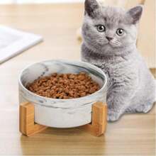 Ceramic Cat Dog Bowl Dish With Wood Stand No Spill Pet Food Water Feeder Cats Small Dogs