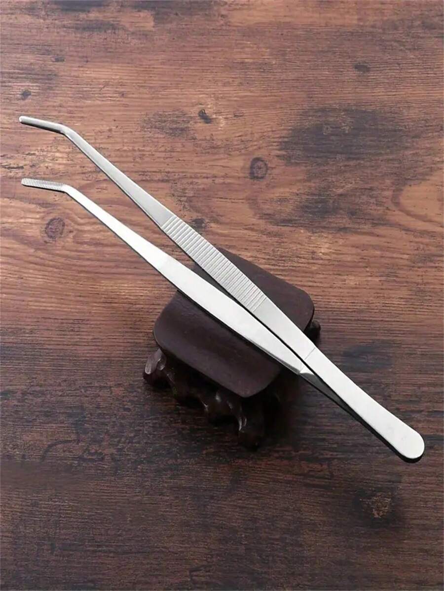 A Set Of Long Stainless Steel Tweezers Including A Pair Of Elbow Tweezers And A Pair Of Straight Tweezers Is Suitable For Outdoor Bonsai Tools, Repair, Barbecue, DIY Beaded Jewelry Tools, Etc. - Multicolor - View 1
