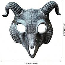 áscara de Calavera de Cabeza de Cabra Gótica con Cuernos de Carneroáscara de Calavera Animaláscara de Demonioáscara Malvada Cosplay Decoración de Halloween - Cabra plateada - Ver 5