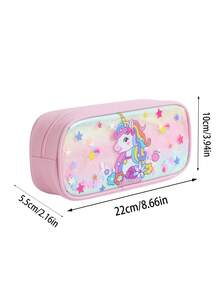 1个学生卡通独角兽/彩虹/星星/蝴蝶3D笔袋 - 儿童彩虹印花文具收纳盒，大容量铅笔盒，适合小学生，学校专用学习笔袋，开学季送给孩子的完美惊喜礼物 - 彩色 - 查看 9