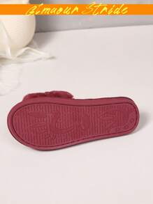(For Wide/Large Feet, Please Order One Size Up) Burgundy Open Toe Slip-On Slippers, Flat Plush House Slippers - Burgundy - View 4