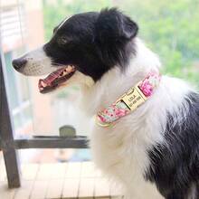 Collier personnalisé imprimé pour chien avec gravure, collier de compagnie personnalisé à motif floral, collier avec étiquette d'identification anti-perte réglable pour chiens petits/moyens/grands, La Vie Secrète des Animaux de Compagnie, Cadeaux personnalisés - Rose pâle - Voir 3