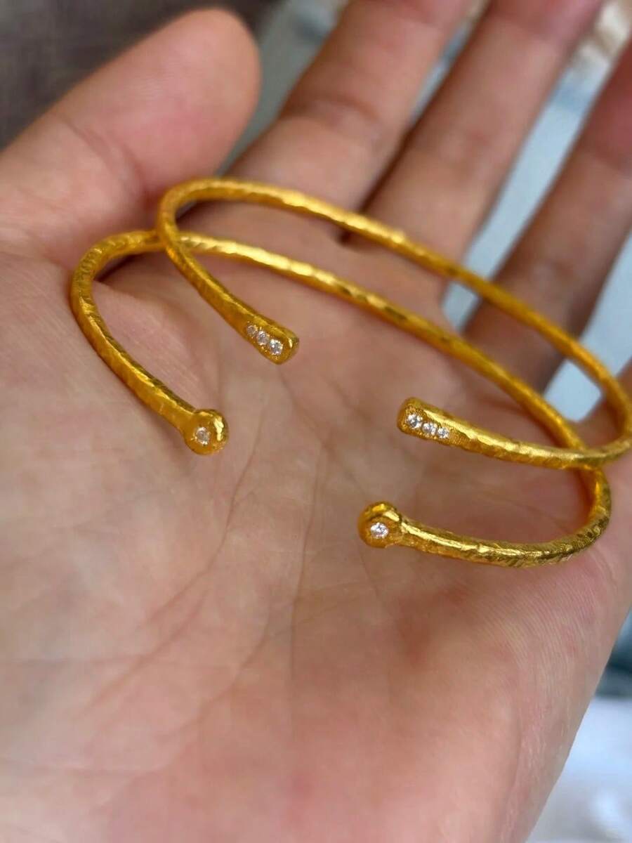 1 Peça Pulseira Leve de Strass Dourado Antigo Joia de Luxo Feminina