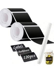120pcs Black Reusable Waterproof Label Stickers, Wave Pattern For Kitchen Food Storage Containers, Jars, Spices, Food, Includes 1 White Chalk Marker - Multicolor - View 19